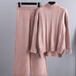 High-end Mock Neck Sweater Wide-leg Pants Suit Women