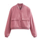 Veste courte décontractée à simple boutonnage et col montant avec poches, vêtement d'extérieur à manches longues et tendance pour femme