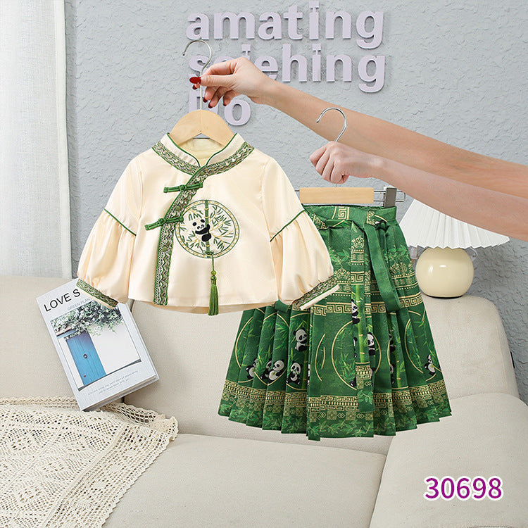 Robe pour fille, style national, ensemble deux pièces pour enfant, jupe à tête de cheval