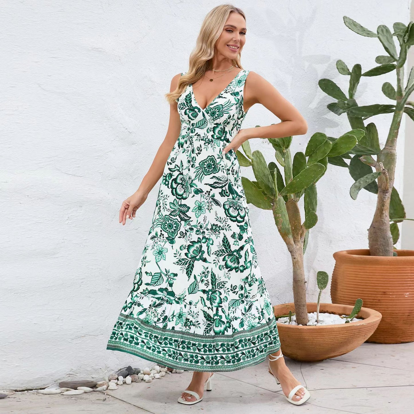Summer European And American Womens Floral-print Dress