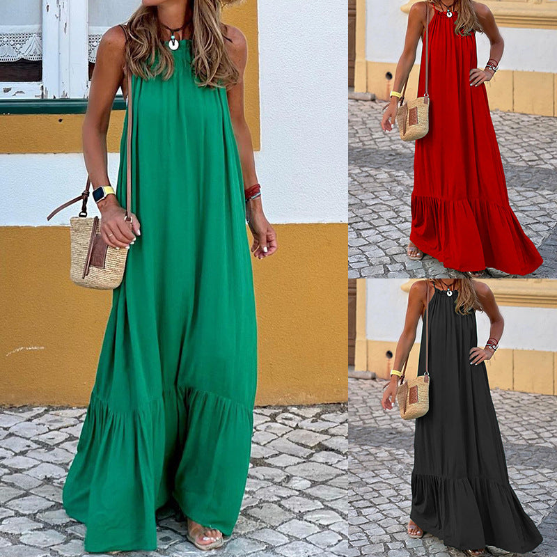 Robe dos nu sans manches de couleur unie pour femme