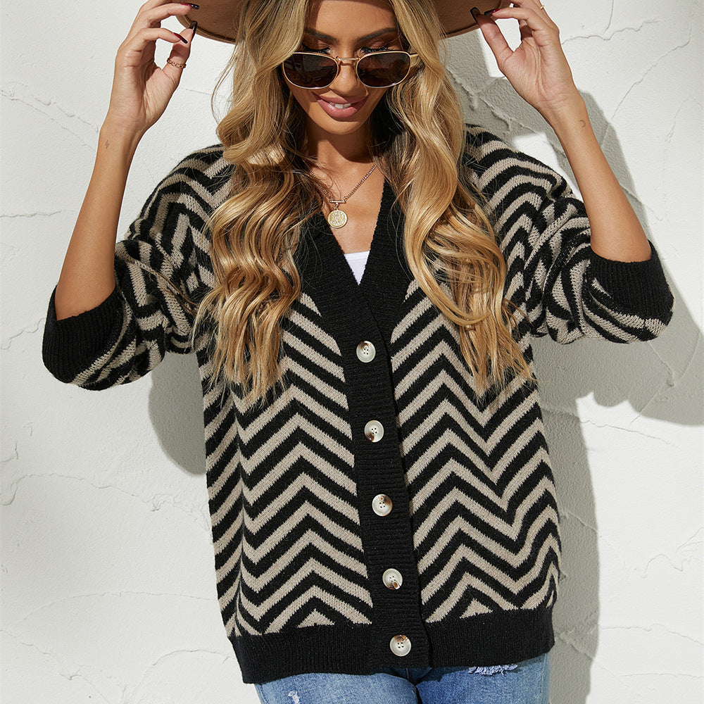 Fashion Stitching Button Cardigan Knitted Coat
