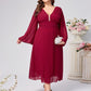 Plus Size Dress Women's V-neck Long Sleeve