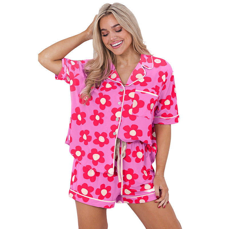 Women's Short-sleeved Two-piece Floral Printing Suit