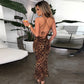 Leopard Print Backless Lace-up MIDI