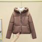 Manteau court uni pour femme avec poche, veste épaisse et chaude en coton rembourré