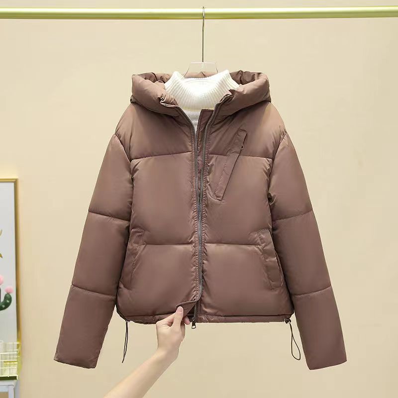 Manteau court uni pour femme avec poche, veste épaisse et chaude en coton rembourré