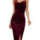 Fashion Women's Temperament Slit Pleated Velvet Sling Dress