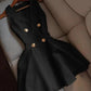 V-neck Sleeveless Buttoned Solid-color Sweet Mini Dress