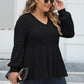 Doll Shirt V-neck Hollow Striped Polar Fleece Lantern Sleeve Bottoming Shirt