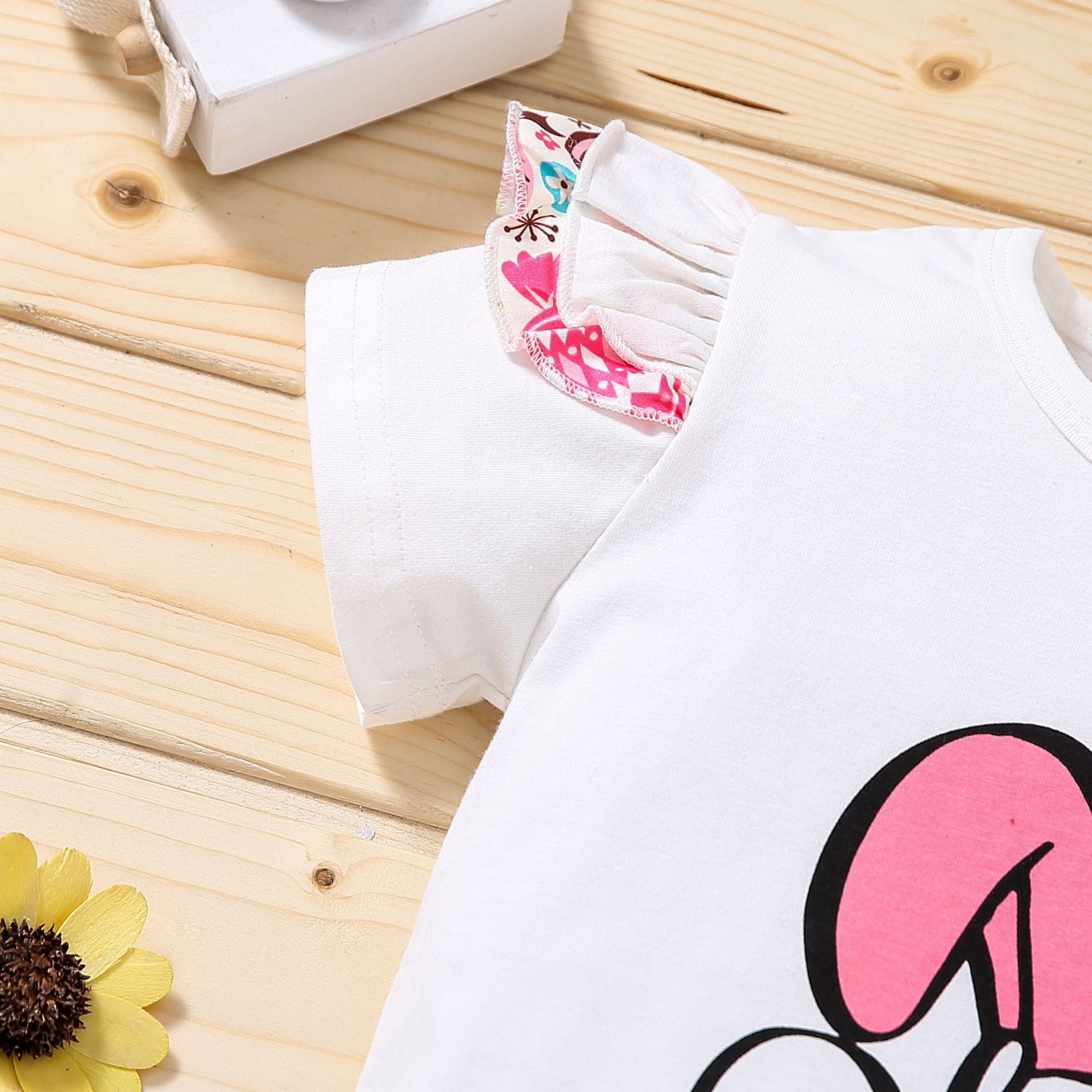 Girls' Rabbit Print Letter Flying Sleeve Skirt