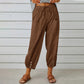 Women Drawstring Tie Pants Spring Summer Cotton And Linen Trousers With Pockets Button