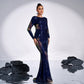 Long Sleeve Temperament Crew Neck Long Sequined Banquet Evening Dress