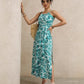 Women's Tie-Neck Floral Print High-Thigh Split Holiday Dress