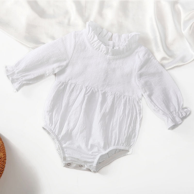 Solid Color Flying Sleeves Lace Neckline Baby Jumpsuit