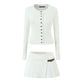 Slim Breasted Knitted Cardigan High Waist Leather Ring Pleated Skirt