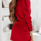 Autumn And Winter New Puff Sleeve V-neck Hip Dress Women
