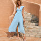 Sleeveless V-neck Casual Slit Midi Skirt