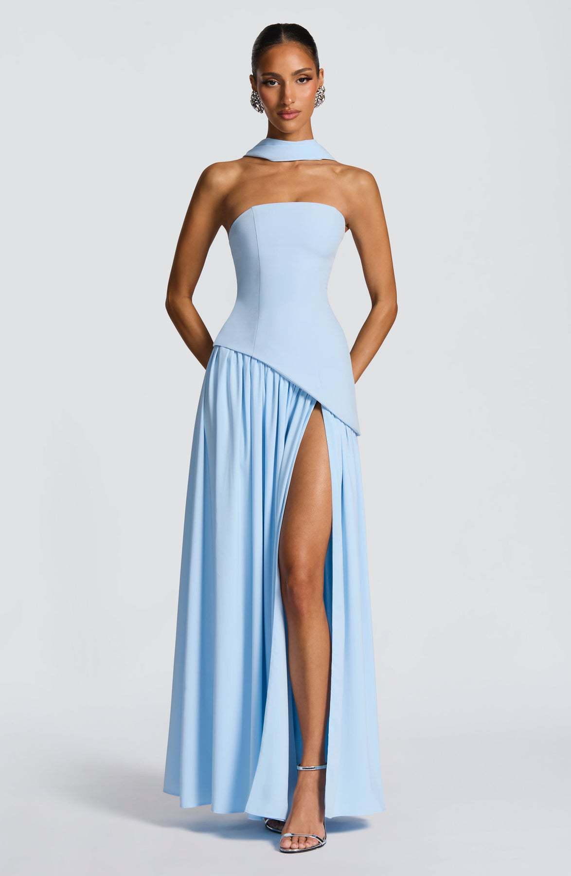 Fashion Backless Tube Top Color Split Dress