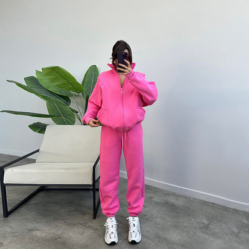 Ensemble de sport avec poches, col montant, cardigan zippé et pantalon à cordon de serrage, tenues de jogging tendance, survêtements, vêtements pour femmes