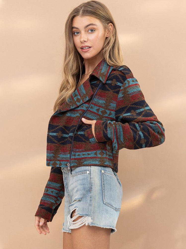 Women's Fashion Personality Popular Aztec Woolen Coat