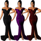 Robe moulante micro-froissée à col en V large et tendance