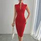 Women's Fashion Solid Color Pleated Slim Dress