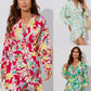 Women's Fashionable Simple Flower Printed Waist-controlled Long Sleeve Dress