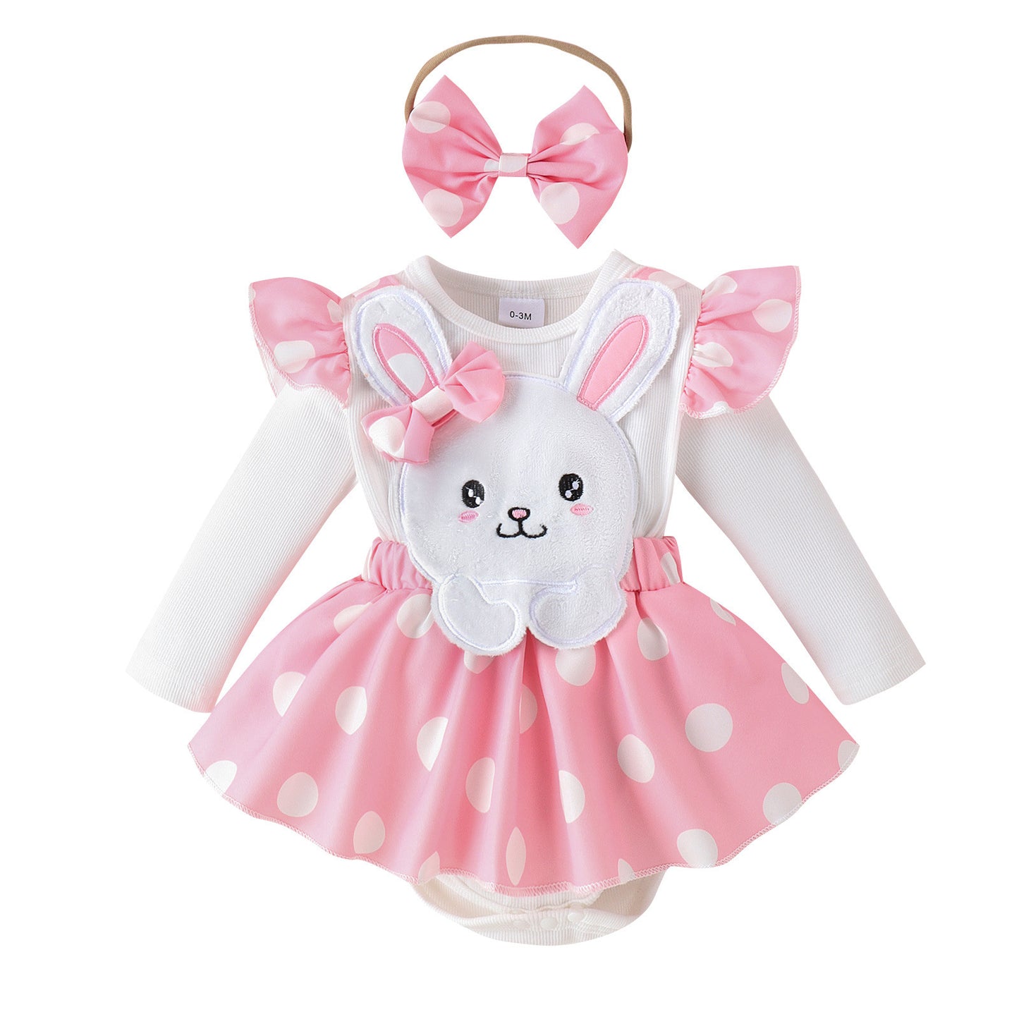 Combinaison à manches longues pour bébé fille avec motif lapin et coiffe