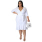 Sexy V-Neck Lace-Up Bodycon Dress With Ruffled Hem Plus-Size Women's Wear