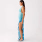 Body-hugging Halter-neck Sexy V-neck Dress With Ruffled Hem And Side Slit