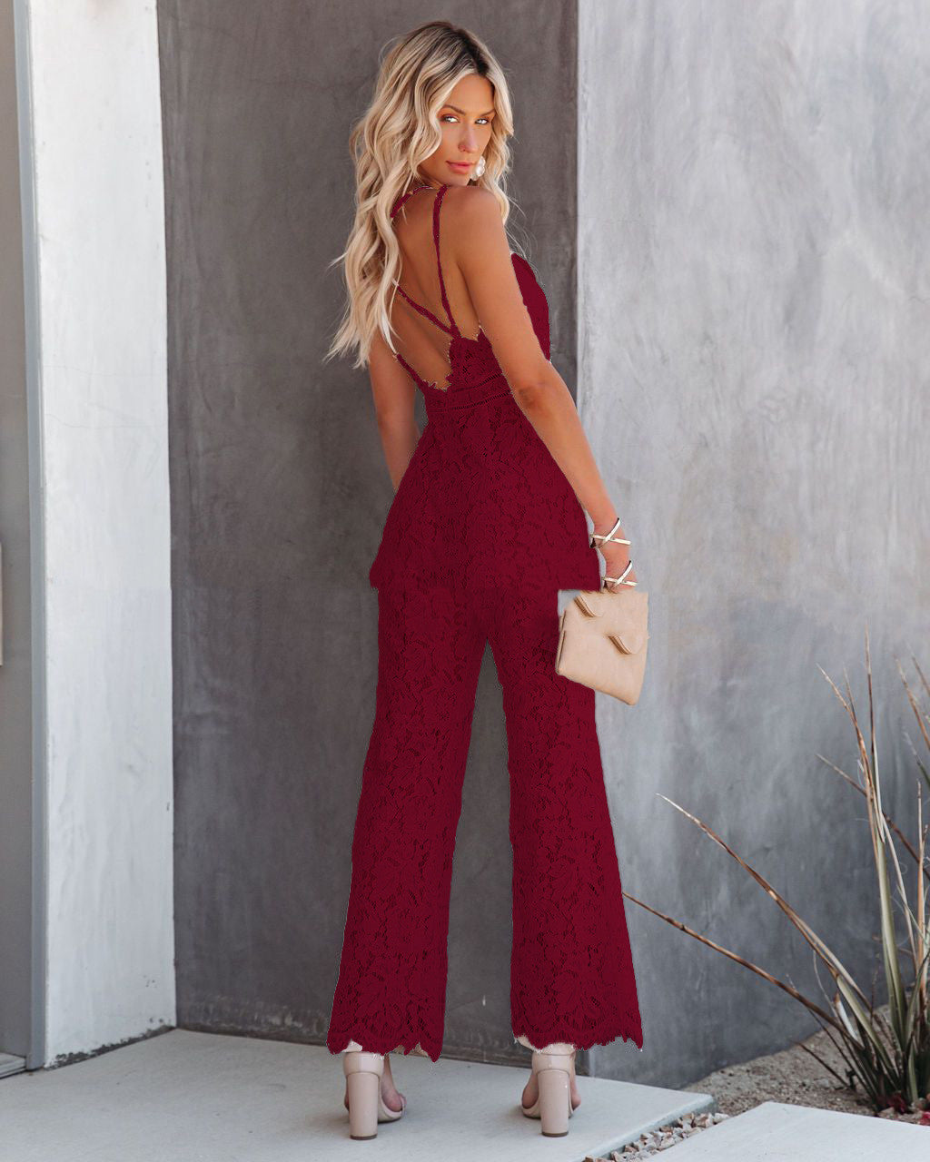 Summer Temperament Women's Lace Jumpsuit Mid-Waist Casual Pants