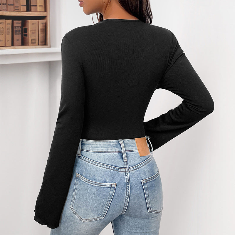 Sweet Style Design Three-dimensional Flower Decoration Black Long Sleeve Jumpsuit