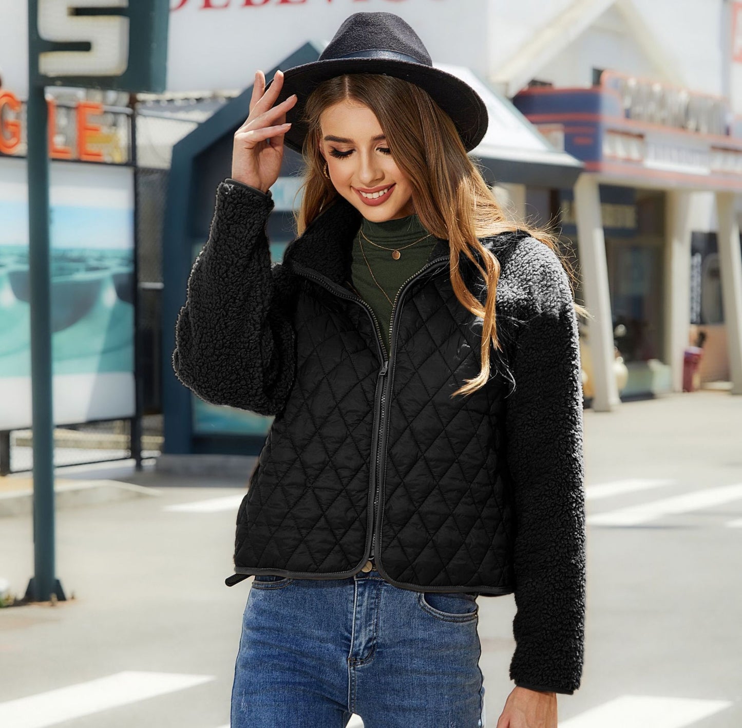 Women's Glitter Velvet Cardigan Zipper Long Sleeve Plush Coat