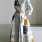 Fashionable Polo-neck Three-quarter-sleeve Loose-fit Flared Maxi Dress