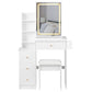 29.2 Small Size Left Bedside Cabinet Vanity Table   Cushioned Stool, 2 AC  2 USB Power Station, Hair Dryer Bracket  Extra Large Touch Control Sliding LED Mirror, Tri Color Switching, Brightness Adjust