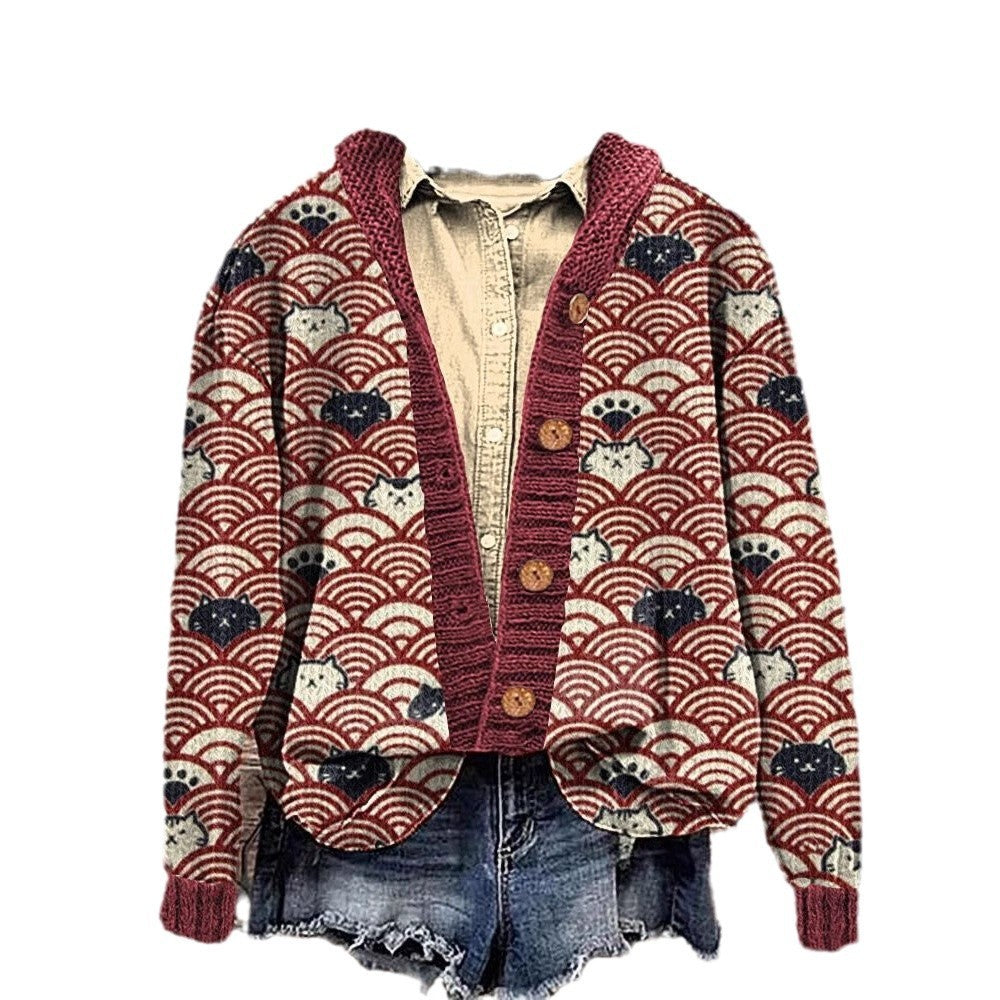 Cardigan tricoté imprimé numérique 3D, manteau, imitation pull, vêtements pour femmes