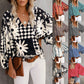 Casual Shirt Printed Lantern Sleeve Top