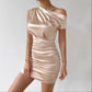 High-End Sexy Asymmetrical Neckline Satin Dress