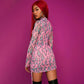 New Hollow Drawstring Long Sleeve Printed Dress