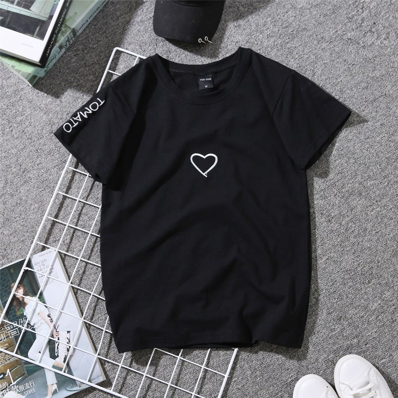 Embroidery Love Summer New Letters All-match Short Sleeve