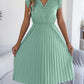 Casual Lace V-neck Ruffled-waist Pleated Dress