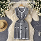 Light Luxury Gold Style Sleeveless Plaid Knitted Dress