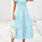 Square Collar Puff Sleeve Pleating Mesh Short Sleeve Dress