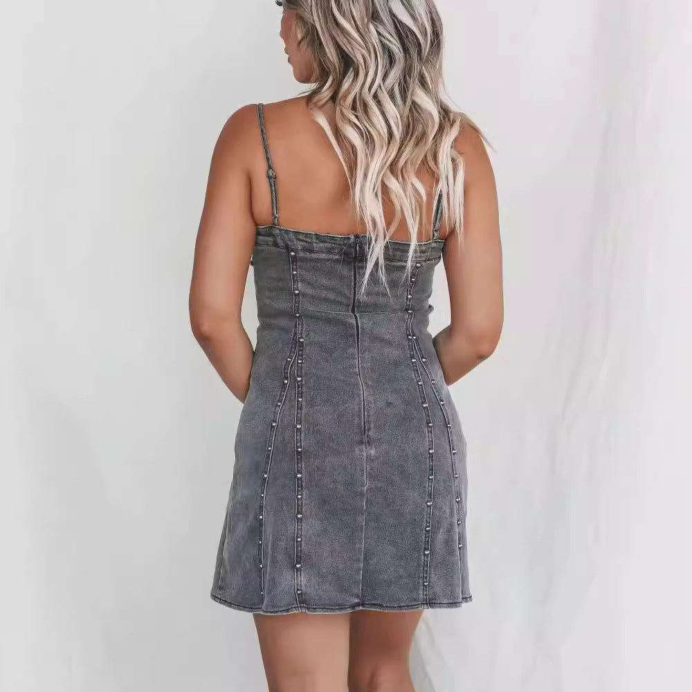 Stretch Denim Bandeau Slim-fit Dress Women's Clothing