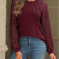 Women's Lace Patchwork Round Neck Pleated Long Sleeve Top