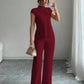 Solid-color Short-sleeve Top And Ribbed Casual Pants Set