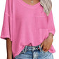 Women's Temperament Fashion V-neck Pocket Short-sleeved T-shirt