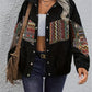 National Style Color Stitching Turnover Neck Cardigan Casual Top
