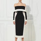 Color Contrast Patchwork Simple Off-shoulder Midi Dress White Dress